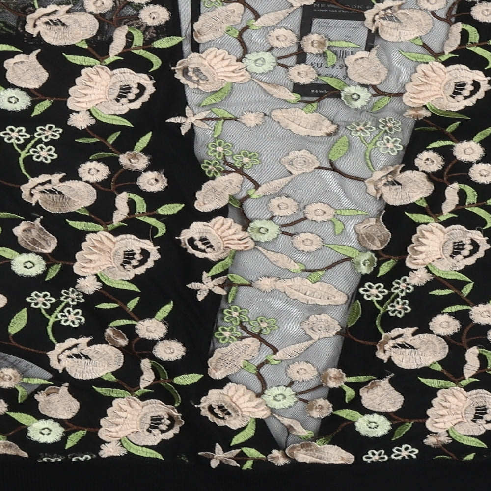 New Look Womens Black V-Neck Floral Polyester Cardigan Jumper Size 18   - Mesh back