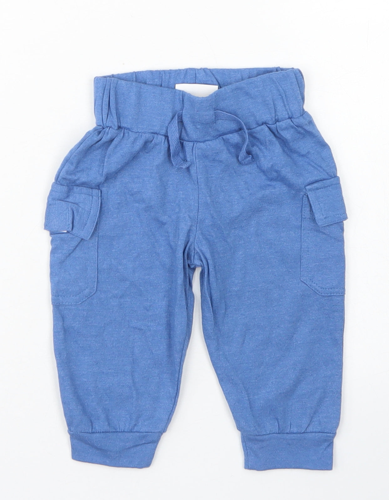 Hullabaloo Boys Blue  Cotton Jogger Trousers Size 6-9 Months  Drawstring