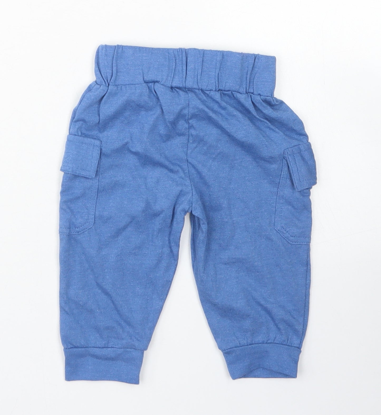 Hullabaloo Boys Blue  Cotton Jogger Trousers Size 6-9 Months  Drawstring