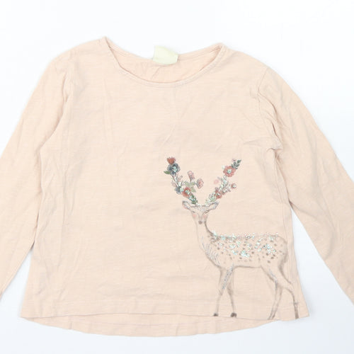Zara Girls Beige  Polyester Basic T-Shirt Size 5 Years Crew Neck  - Deers