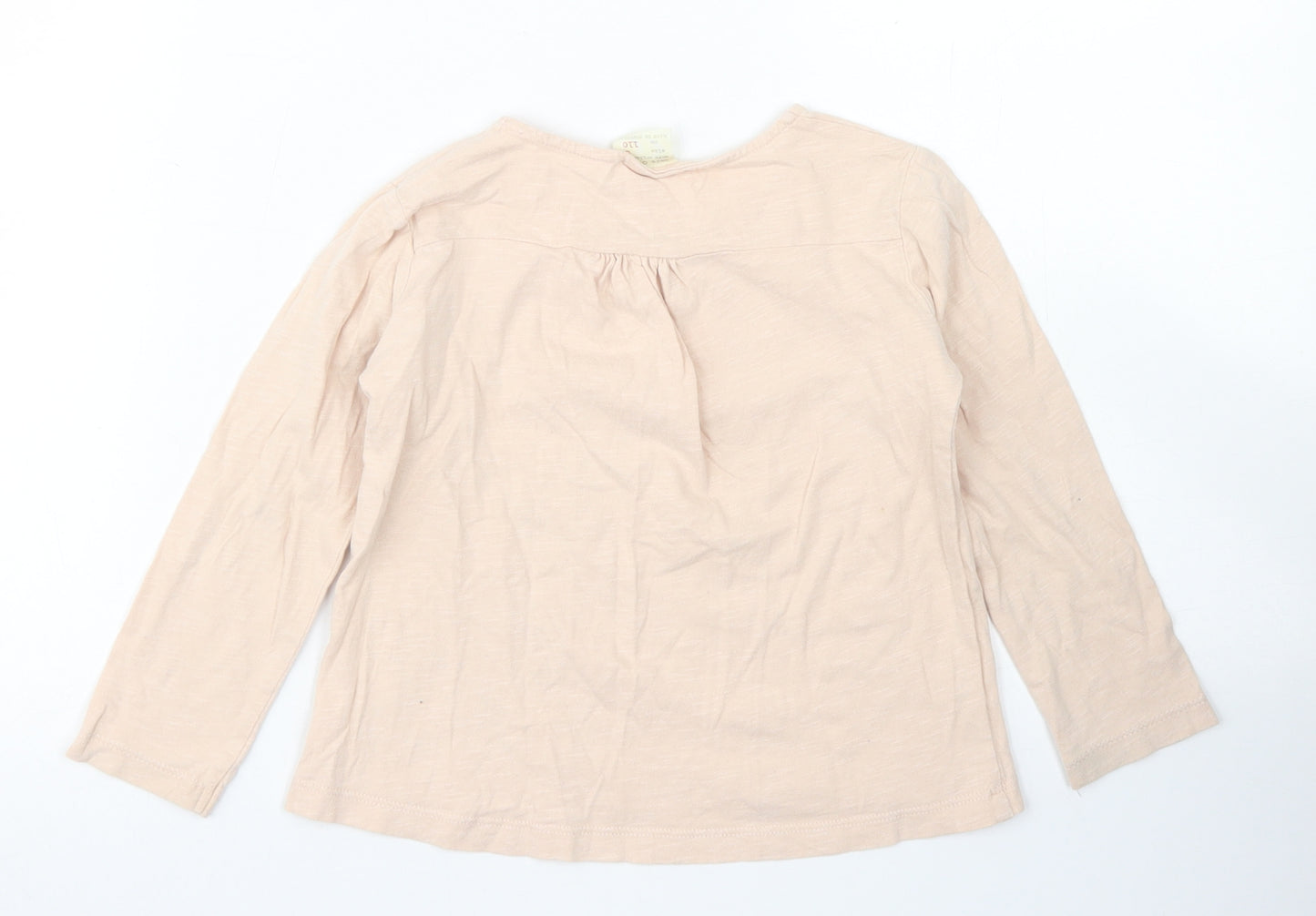 Zara Girls Beige  Polyester Basic T-Shirt Size 5 Years Crew Neck  - Deers