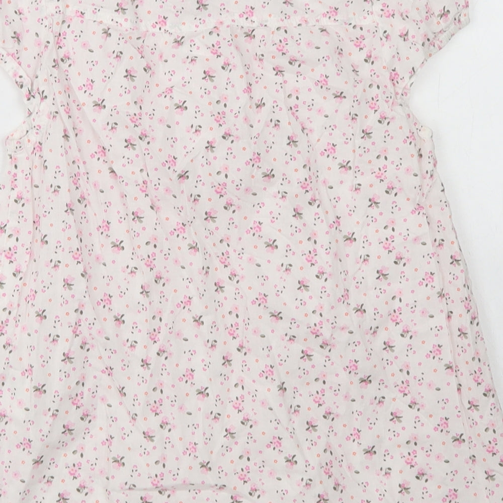 H&M Girls White Floral Cotton Basic Blouse Size 5-6 Years Round Neck Button