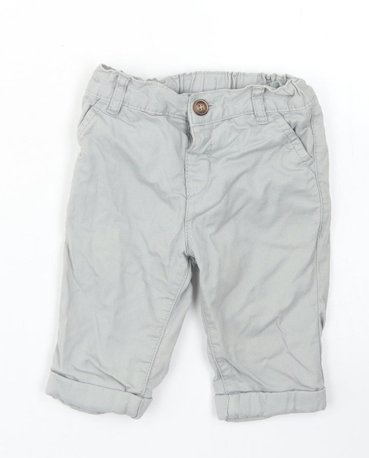 M&S Boys Grey  Cotton Capri Trousers Size 3-6 Months  Button
