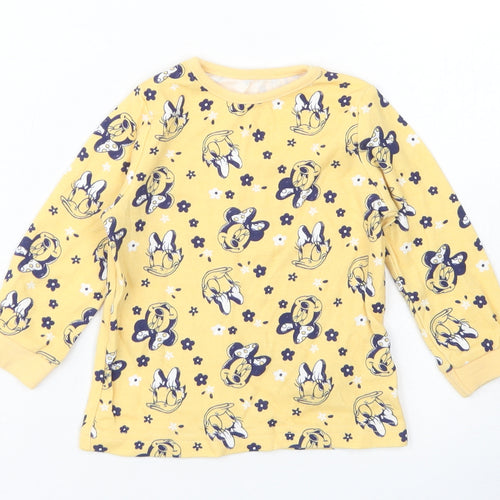 George Girls Yellow Spotted Cotton Basic T-Shirt Size 9-12 Months Crew Neck  - Minnie Mouse & Daisy Duck