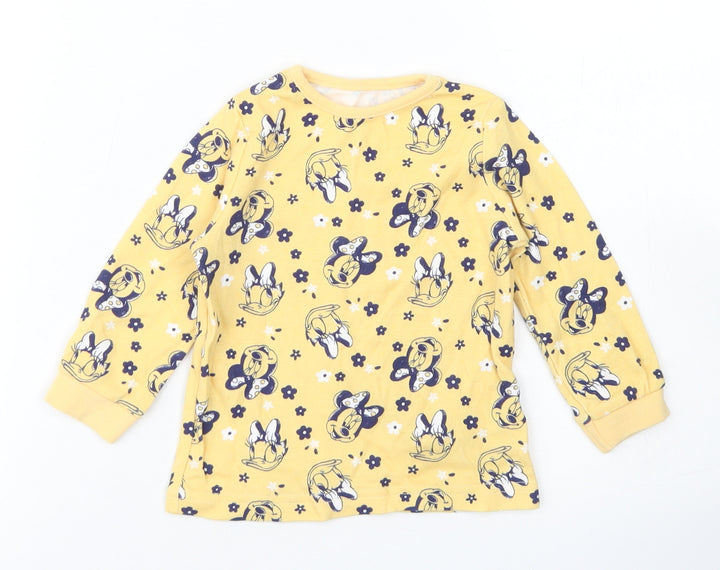 George Girls Yellow Spotted Cotton Basic T-Shirt Size 9-12 Months Crew Neck  - Minnie Mouse & Daisy Duck