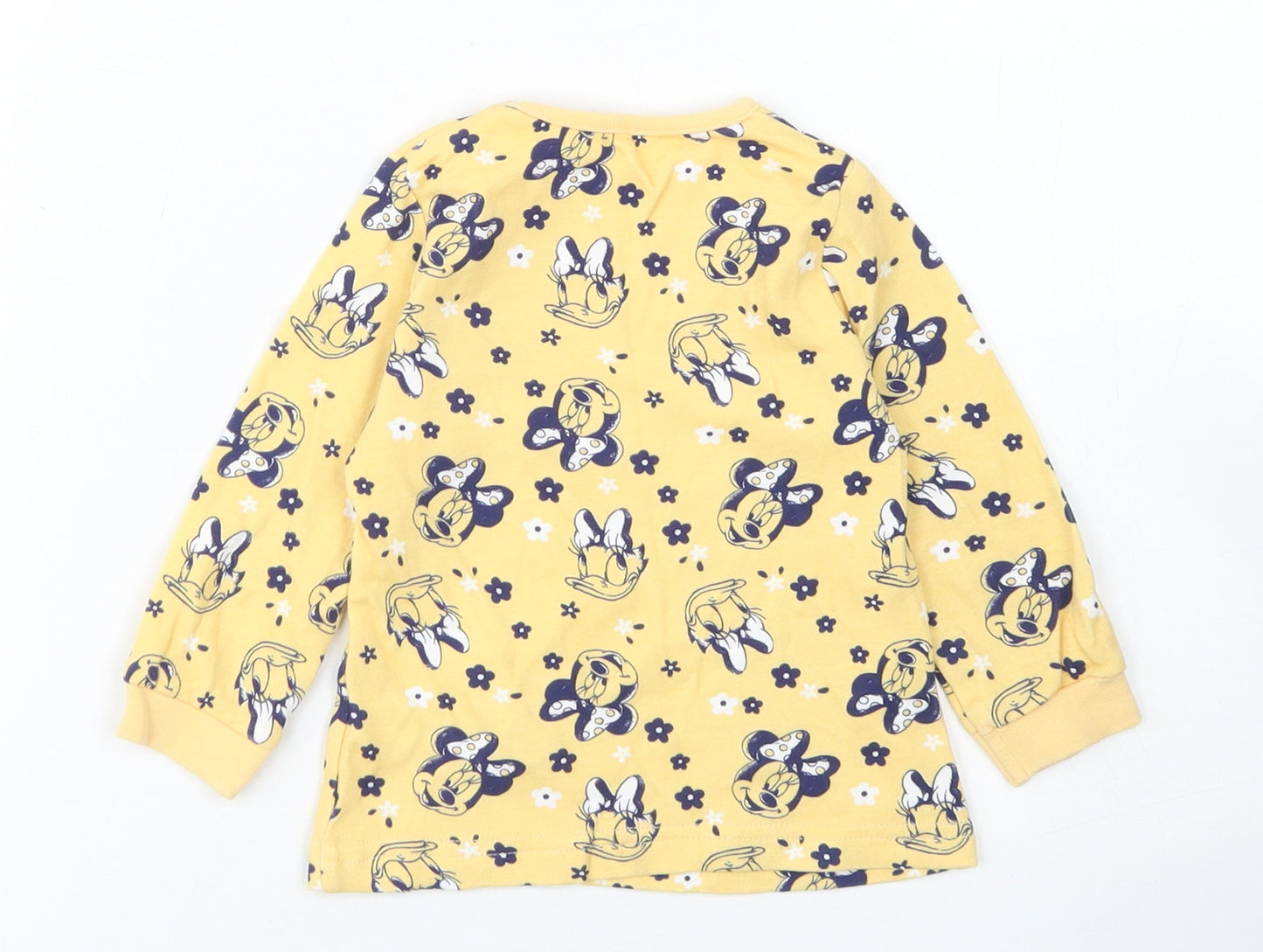 George Girls Yellow Spotted Cotton Basic T-Shirt Size 9-12 Months Crew Neck  - Minnie Mouse & Daisy Duck