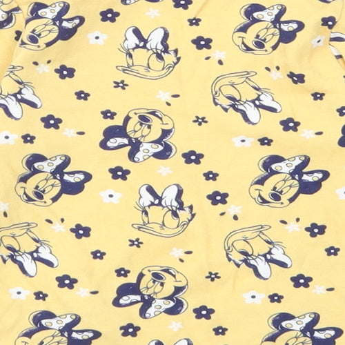 George Girls Yellow Spotted Cotton Basic T-Shirt Size 9-12 Months Crew Neck  - Minnie Mouse & Daisy Duck