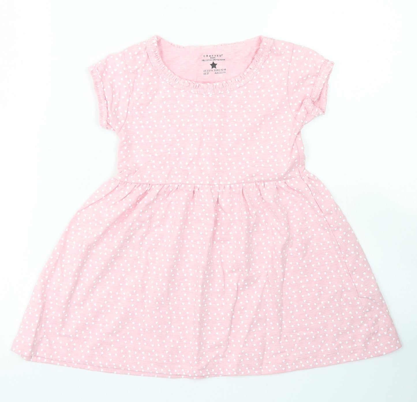 Crafted Girls Pink Polka Dot Cotton Skater Dress  Size 2-3 Years  Crew Neck