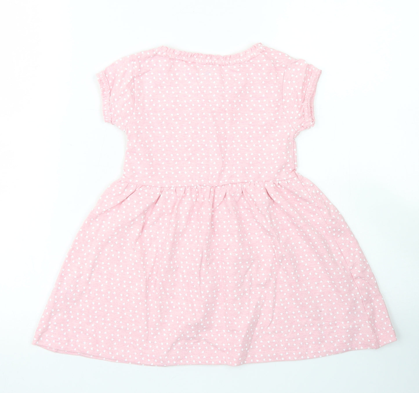 Crafted Girls Pink Polka Dot Cotton Skater Dress  Size 2-3 Years  Crew Neck