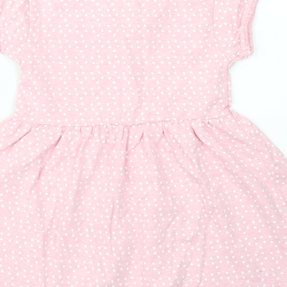 Crafted Girls Pink Polka Dot Cotton Skater Dress  Size 2-3 Years  Crew Neck
