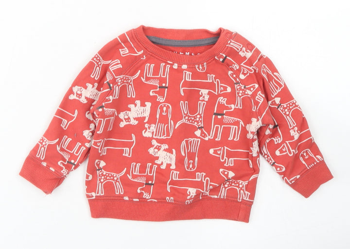 Nutmeg Boys Red Spotted Cotton Pullover Jumper Size 3-6 Months Snap - Dog Print