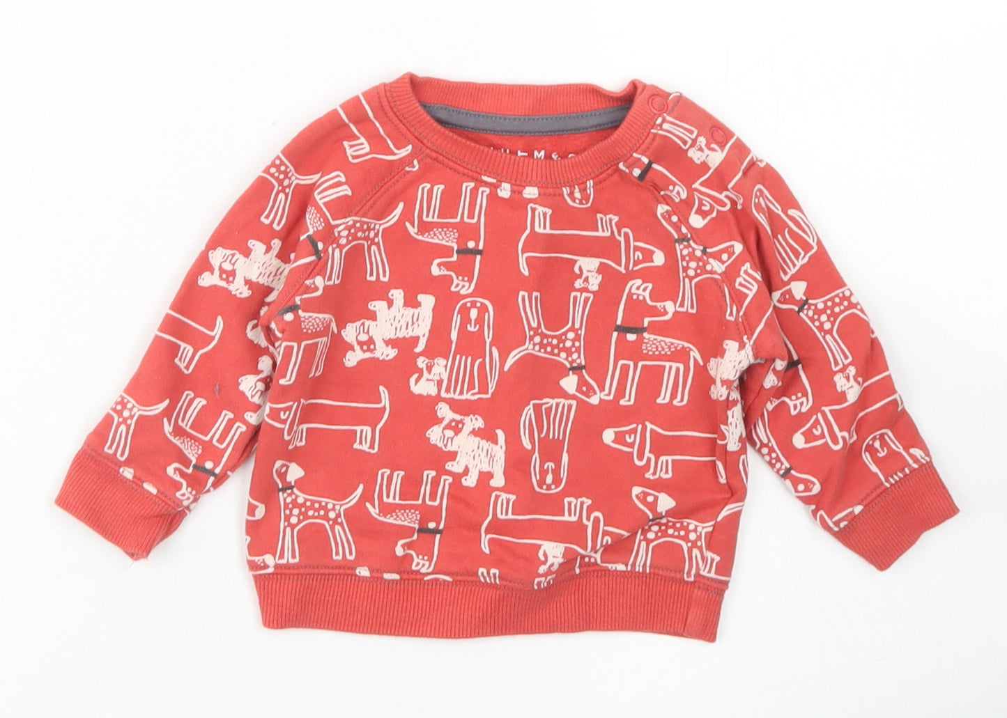 Nutmeg Boys Red Spotted Cotton Pullover Jumper Size 3-6 Months  Snap - Dog Print