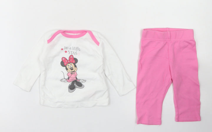 Disney Baby Girls Pink Solid Cotton Capri Pyjama Set Size Newborn - Minnie Mosue