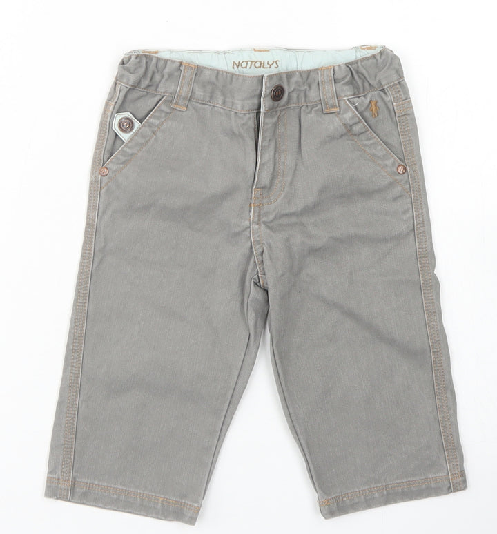 Natalys Boys Grey  Cotton Capri Jeans Size 12 Months  Hook & Eye