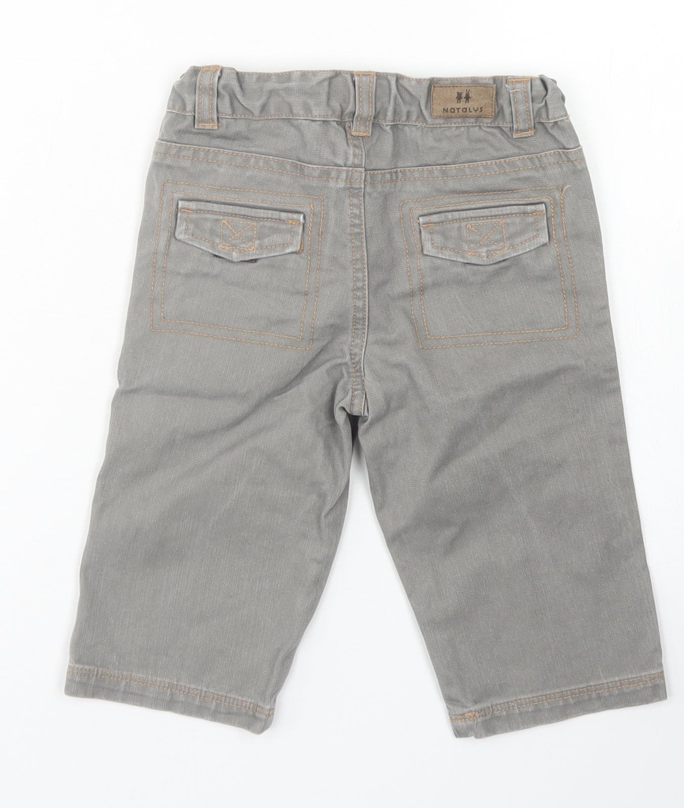 Natalys Boys Grey  Cotton Capri Jeans Size 12 Months  Hook & Eye