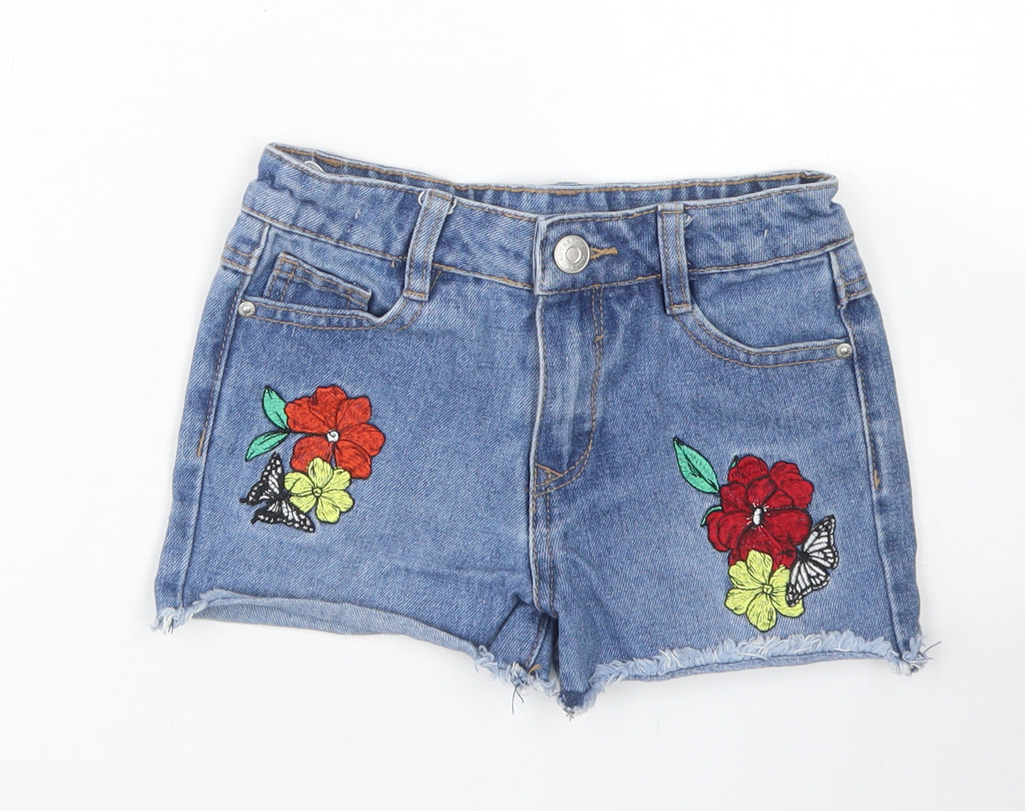 Matalan Girls Blue  Cotton Cut-Off Shorts Size 6 Years  Regular Buckle