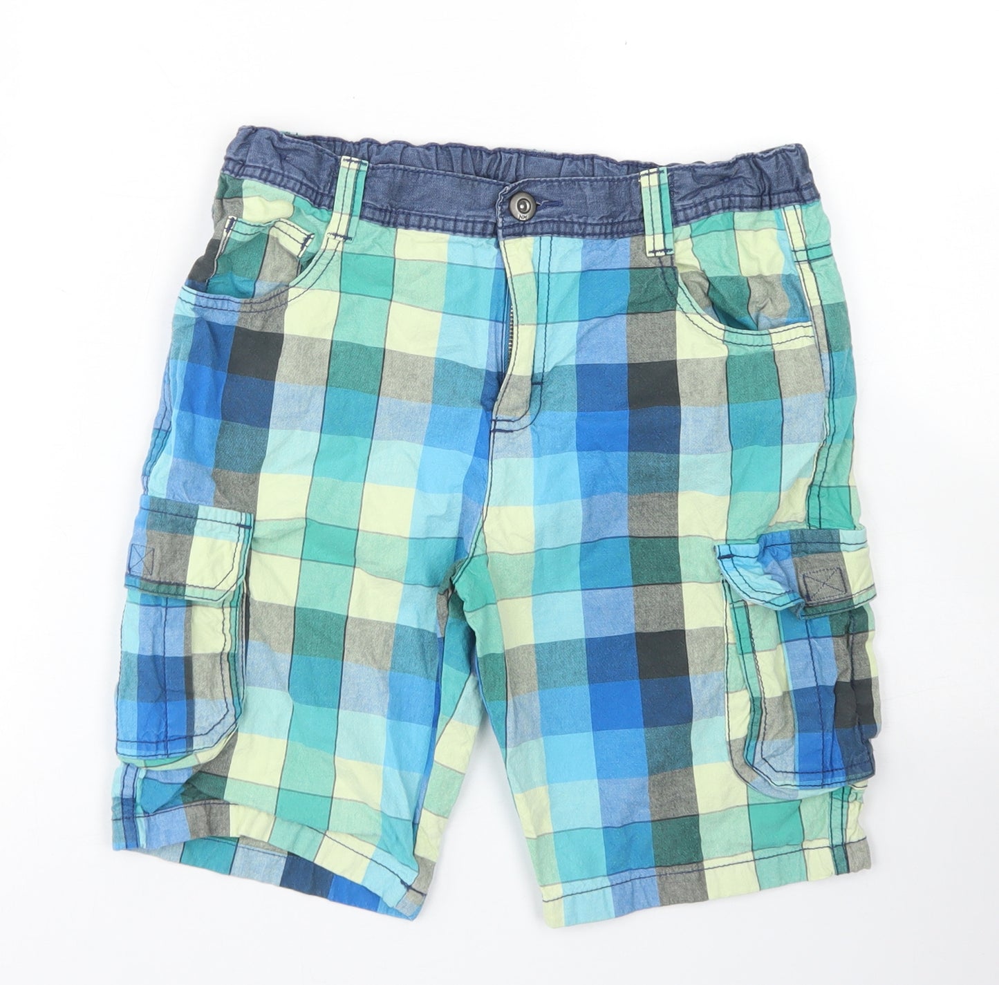 Nutmeg Boys Blue Check Cotton Cargo Shorts Size 11-12 Years  Regular Buckle