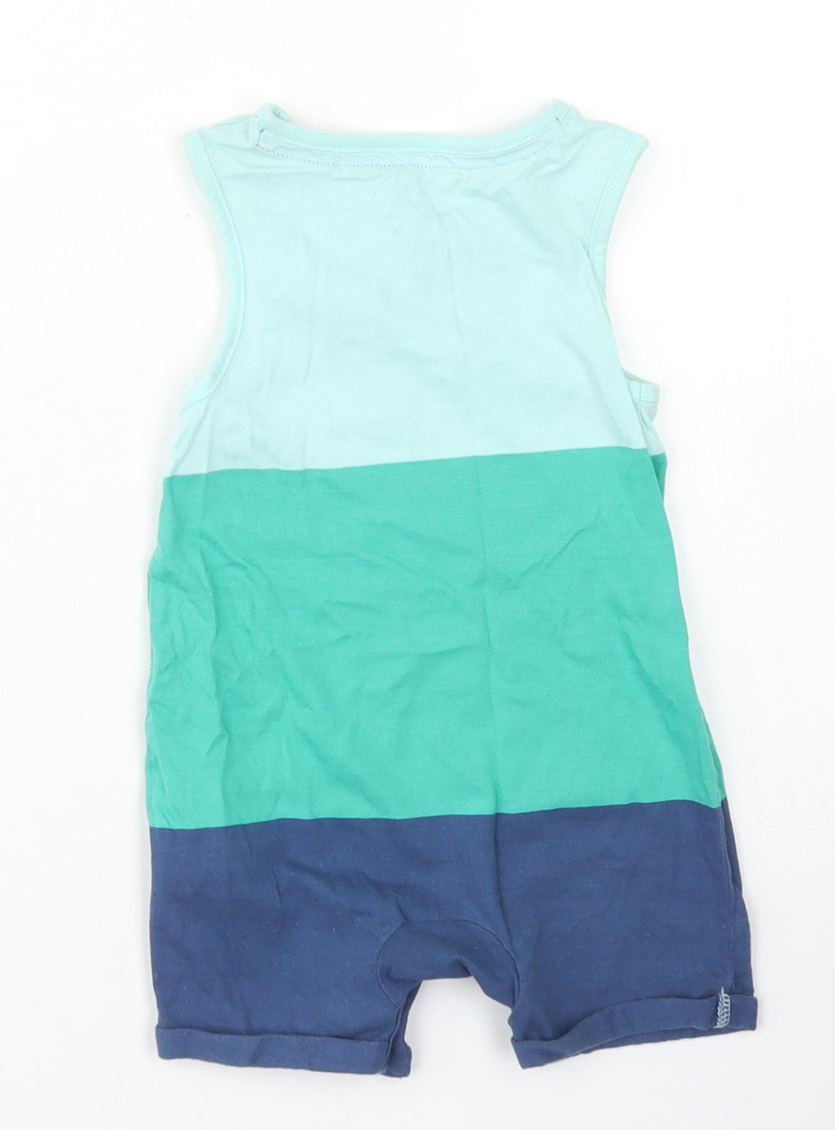 F&F Boys Blue Colourblock Cotton Romper One-Piece Size 6-9 Months  Snap