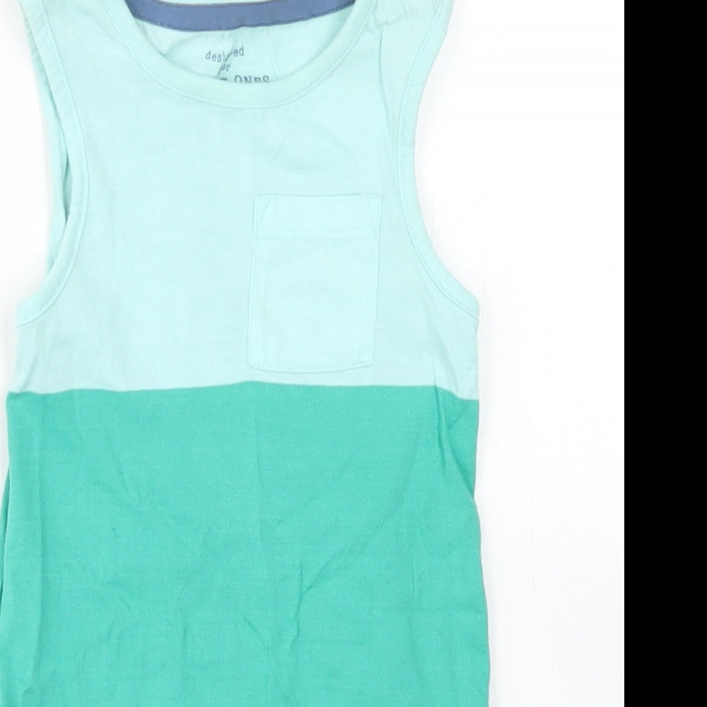 F&F Boys Blue Colourblock Cotton Romper One-Piece Size 6-9 Months  Snap