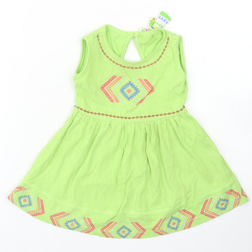 Baby Shop Girls Green  Cotton Skater Dress  Size 3-6 Months  Round Neck  - Open Back