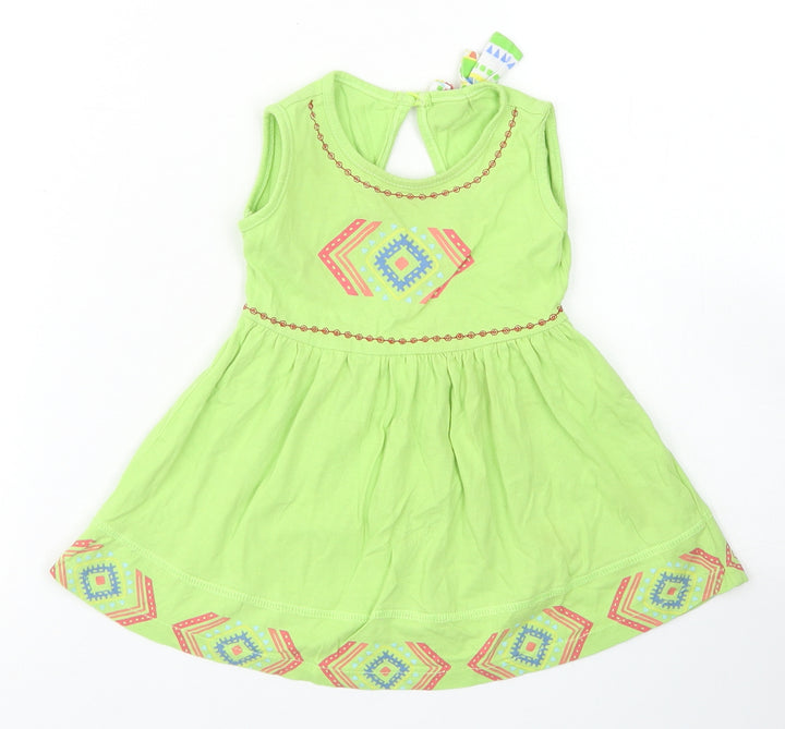 Baby Shop Girls Green Cotton Skater Dress Size 3-6 Months Round Neck - Open Back