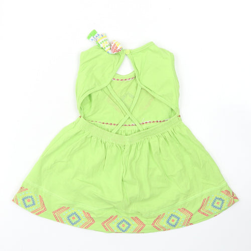 Baby Shop Girls Green  Cotton Skater Dress  Size 3-6 Months  Round Neck  - Open Back