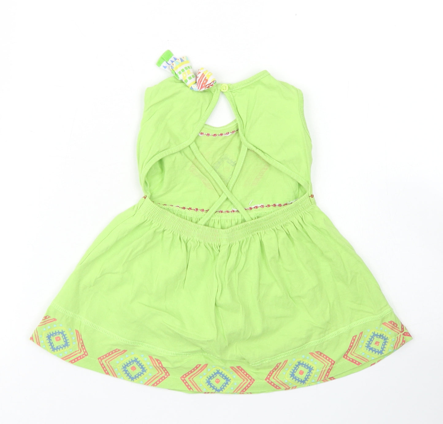 Baby Shop Girls Green  Cotton Skater Dress  Size 3-6 Months  Round Neck  - Open Back
