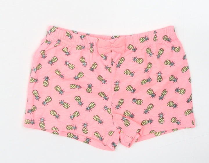 Primark Girls Pink Spotted Cotton Cropped Trousers Size 9-12 Months   - Pineapple Print