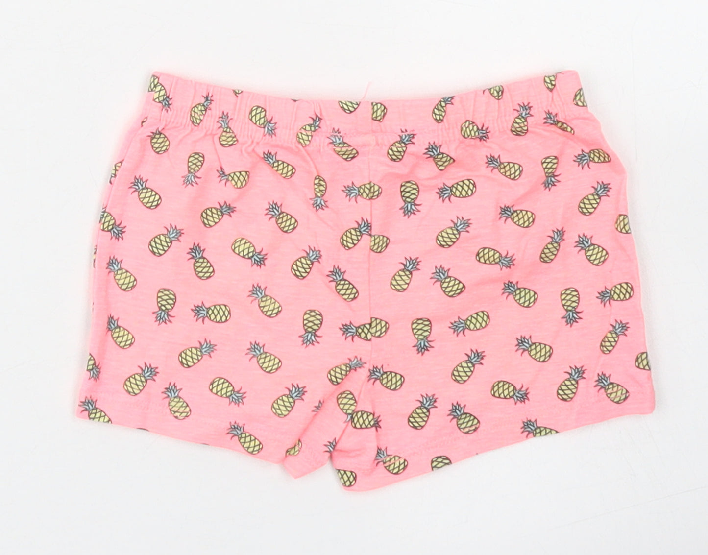 Primark Girls Pink Spotted Cotton Cropped Trousers Size 9-12 Months   - Pineapple Print