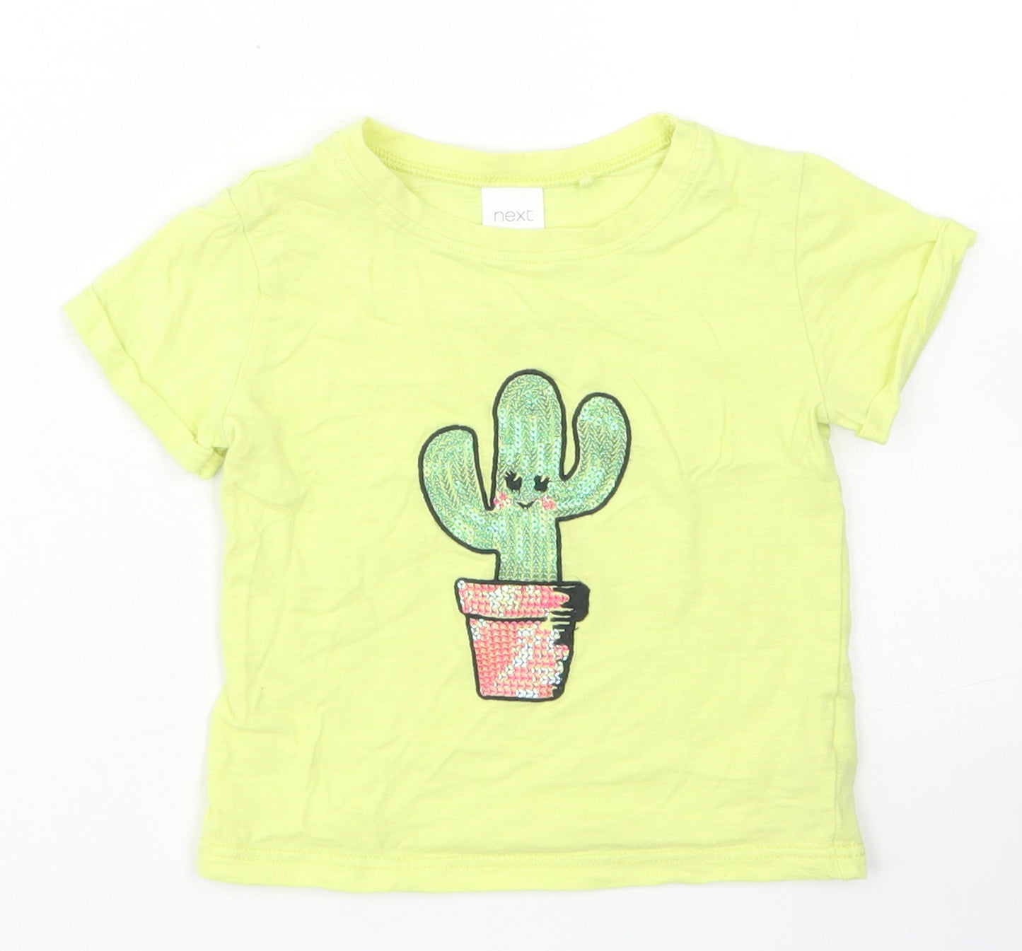 NEXT Girls Yellow  Cotton Basic T-Shirt Size 12-18 Months Crew Neck  - Cactus