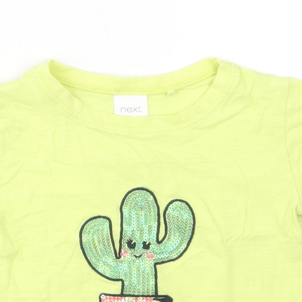 NEXT Girls Yellow  Cotton Basic T-Shirt Size 12-18 Months Crew Neck  - Cactus