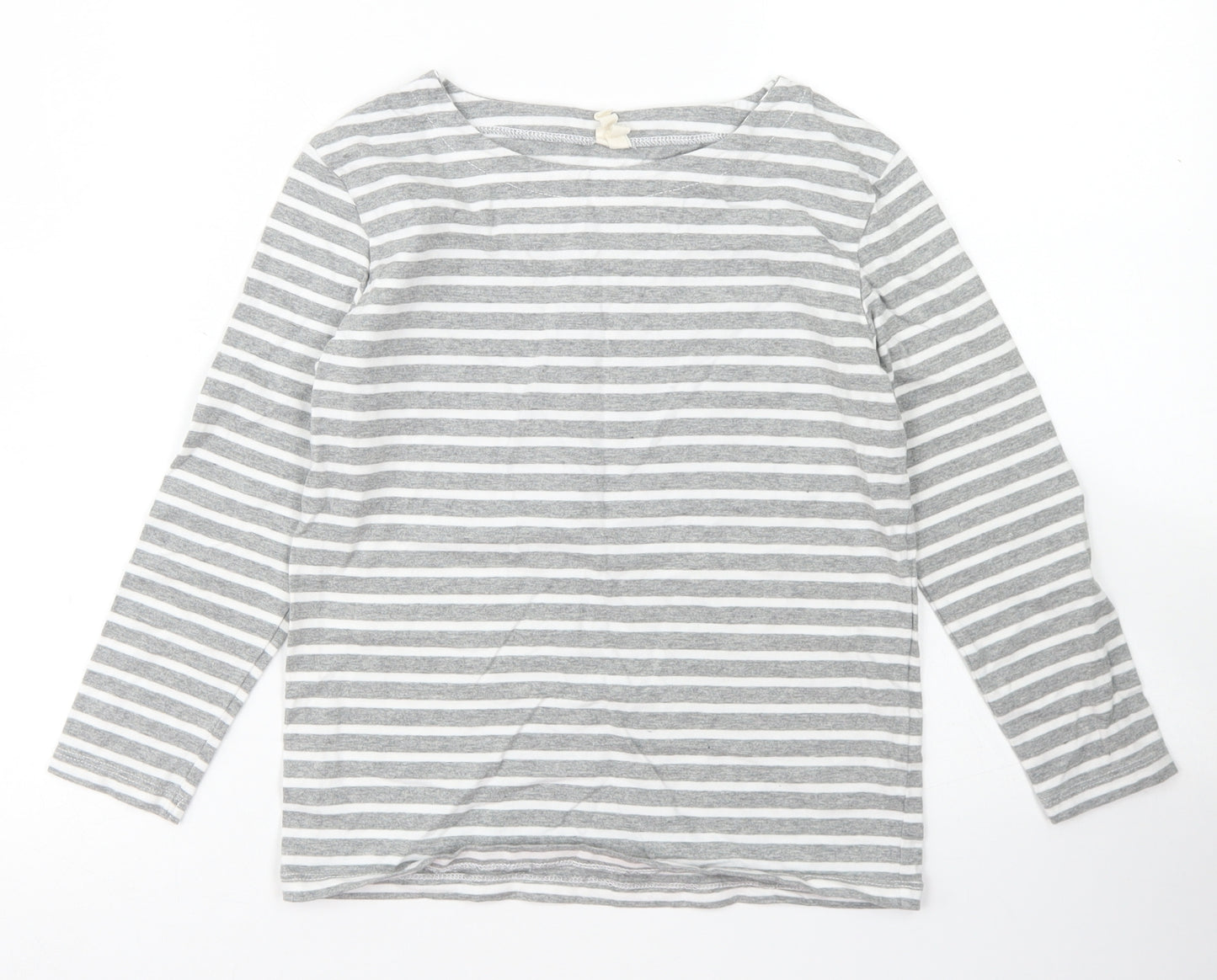 Gray Labels Girls Grey Striped Cotton Basic T-Shirt Size 5-6 Years Round Neck