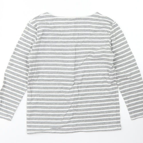Gray Labels Girls Grey Striped Cotton Basic T-Shirt Size 5-6 Years Round Neck