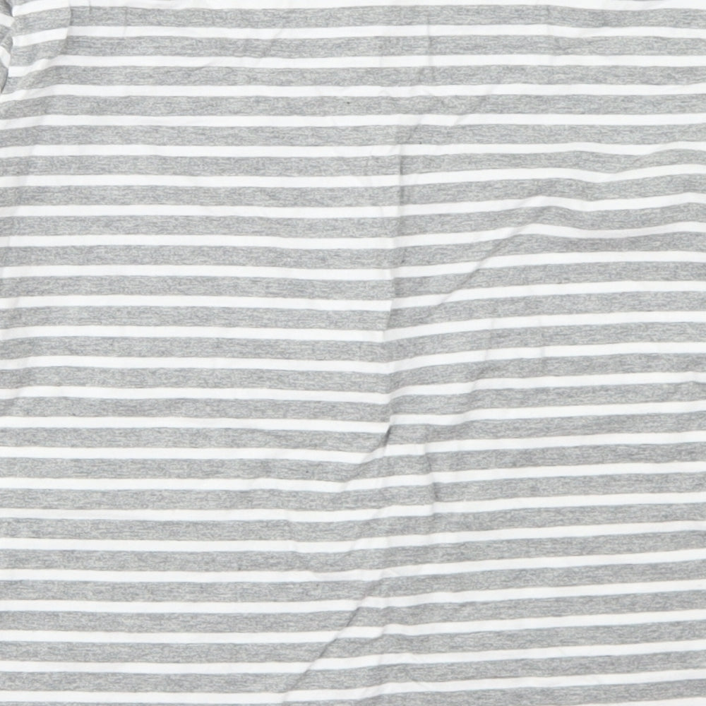 Gray Labels Girls Grey Striped Cotton Basic T-Shirt Size 5-6 Years Round Neck