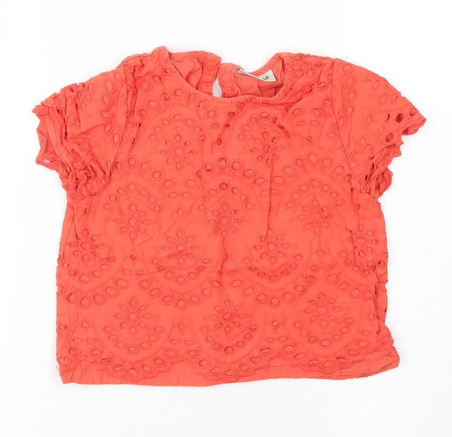 NEXT Girls Orange  Cotton Basic Blouse Size 6 Years Crew Neck Button