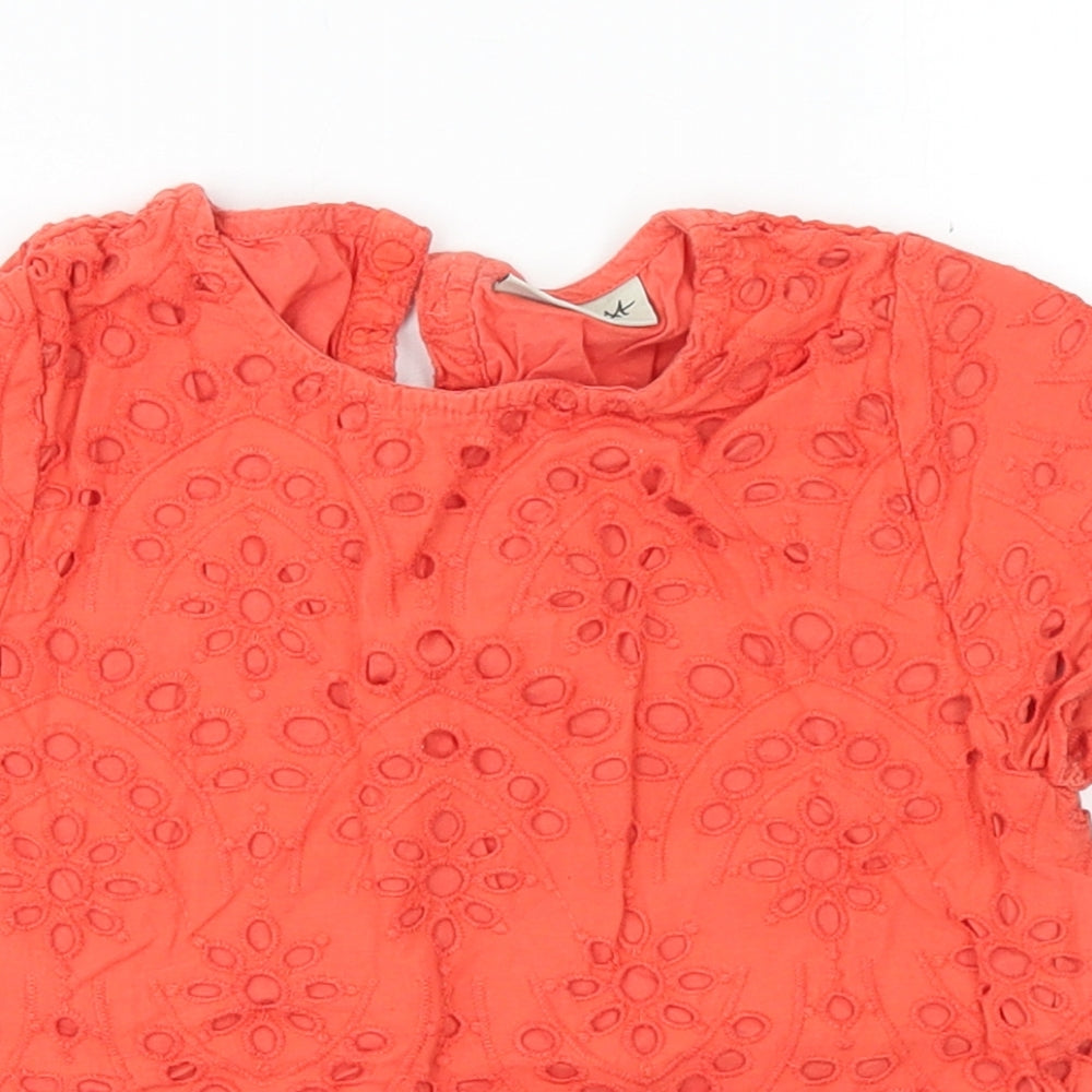 NEXT Girls Orange  Cotton Basic Blouse Size 6 Years Crew Neck Button