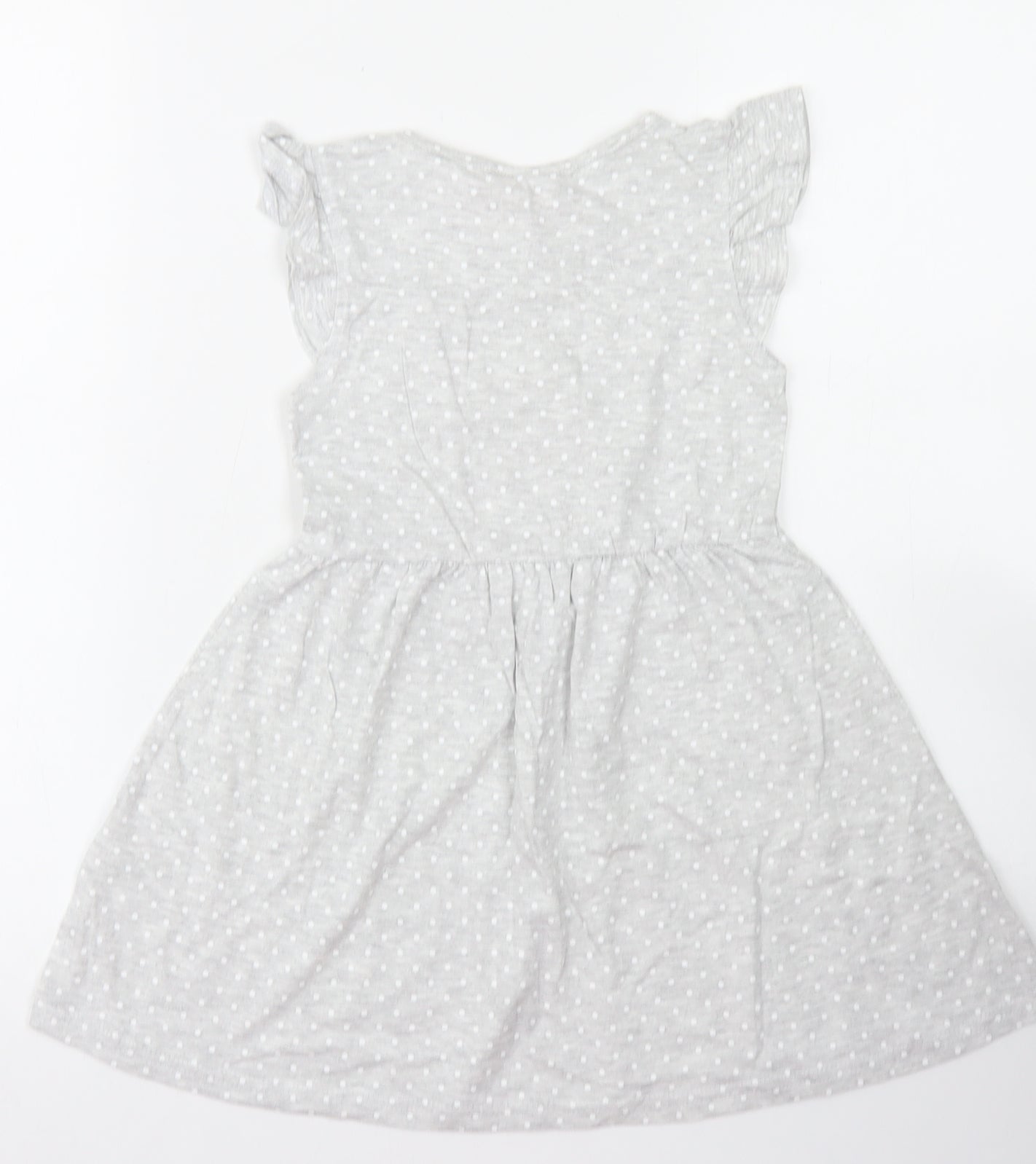 Primark Girls Grey Polka Dot Cotton Skater Dress  Size 5-6 Years  Crew Neck  - Minnie Mouse