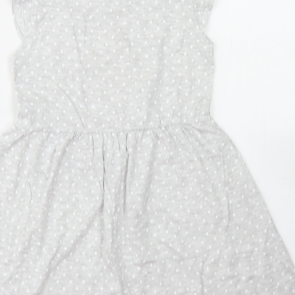 Primark Girls Grey Polka Dot Cotton Skater Dress  Size 5-6 Years  Crew Neck  - Minnie Mouse