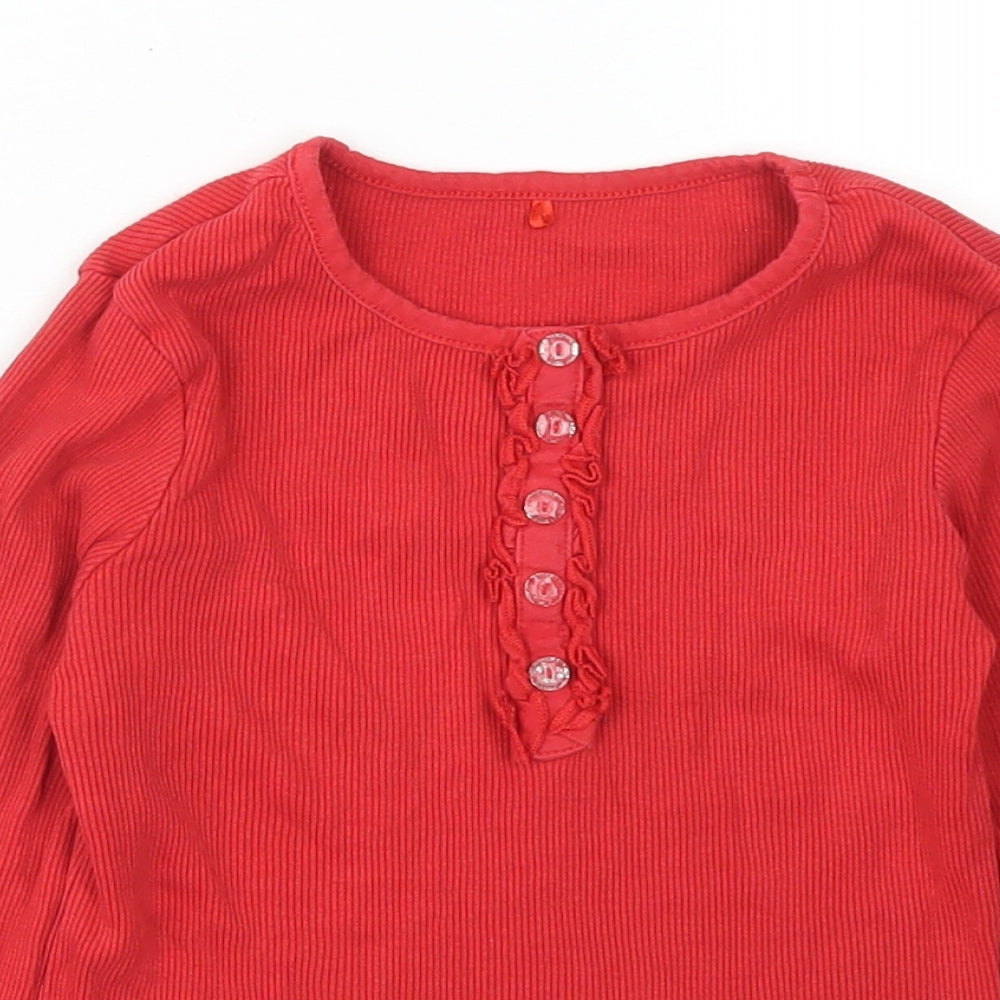 George Girls Red  Cotton Basic T-Shirt Size 5-6 Years Crew Neck