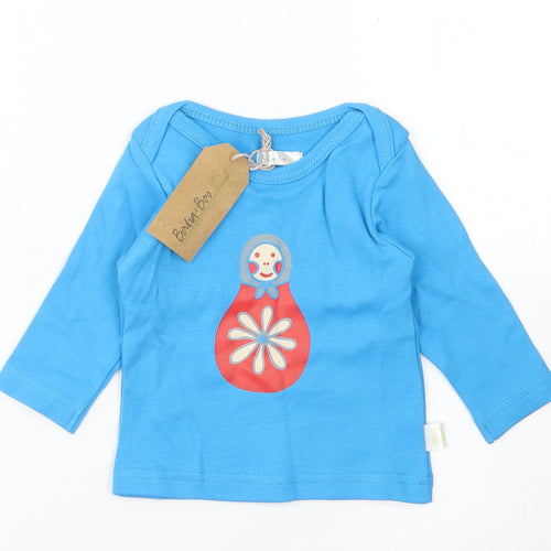 Baba + Boo Girls Blue  Cotton Basic T-Shirt Size 3-6 Months Crew Neck  - Russian Doll