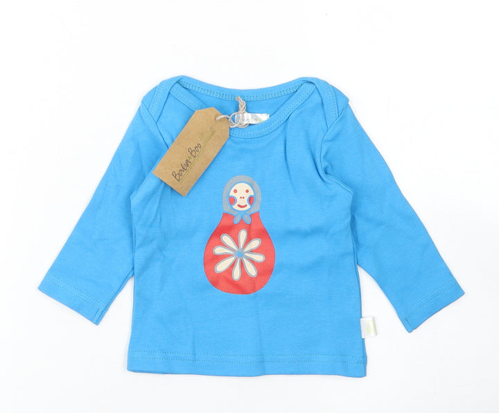 Baba + Boo Girls Blue Cotton Basic T-Shirt Size 3-6 Months Crew Neck - Russian Doll