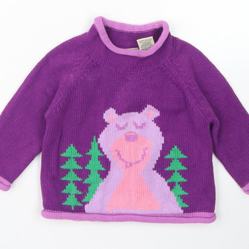 L.L. Bean Girls Purple  Cotton Pullover Jumper Size 6-9 Months   - Bear