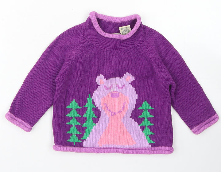 L.L. Bean Girls Purple  Cotton Pullover Jumper Size 6-9 Months   - Bear