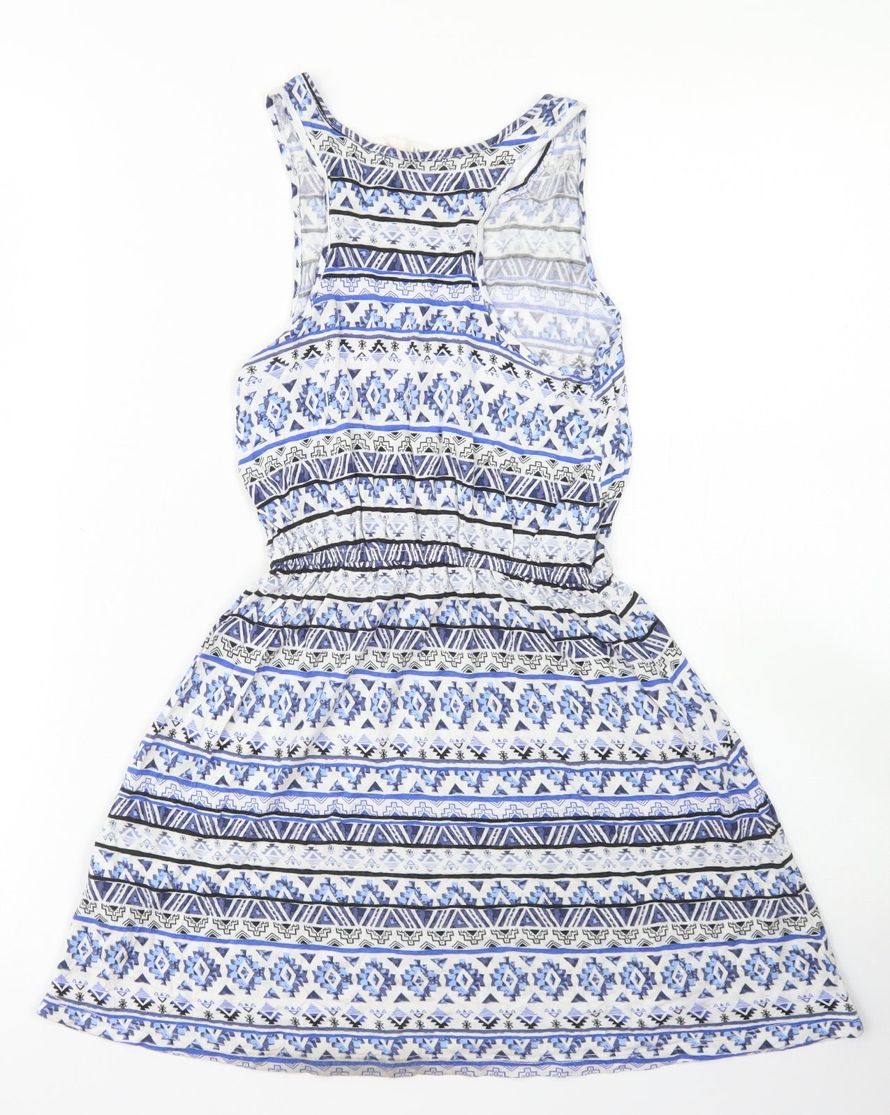 H&M Girls Blue Fair Isle Viscose Skater Dress  Size 9-10 Years  Round Neck