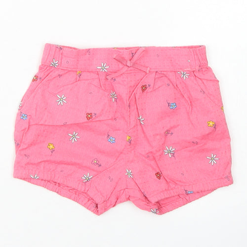 H&M Girls Pink Floral Cotton Cropped Trousers Size 6-9 Months
