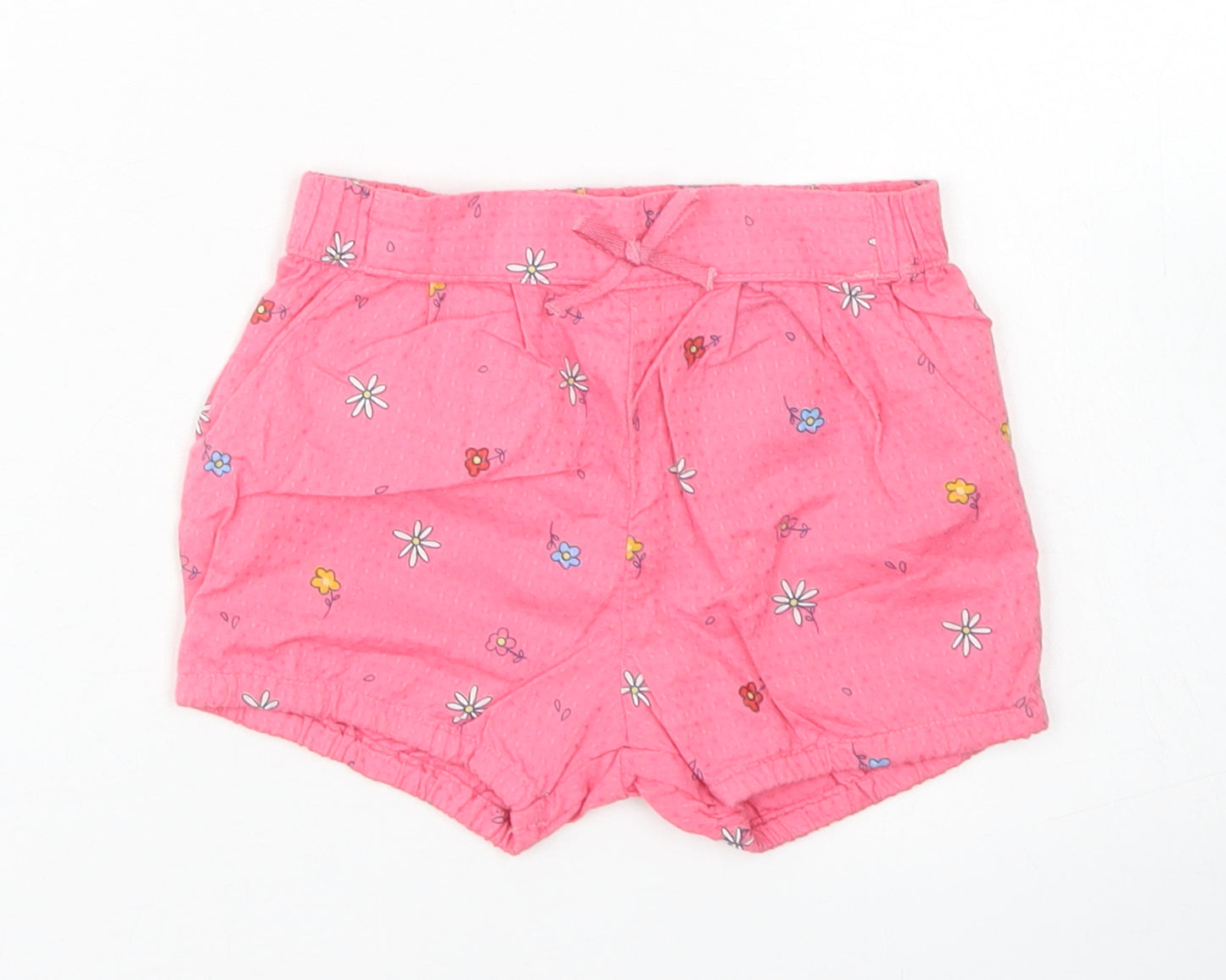 H&M Girls Pink Floral Cotton Cropped Trousers Size 6-9 Months