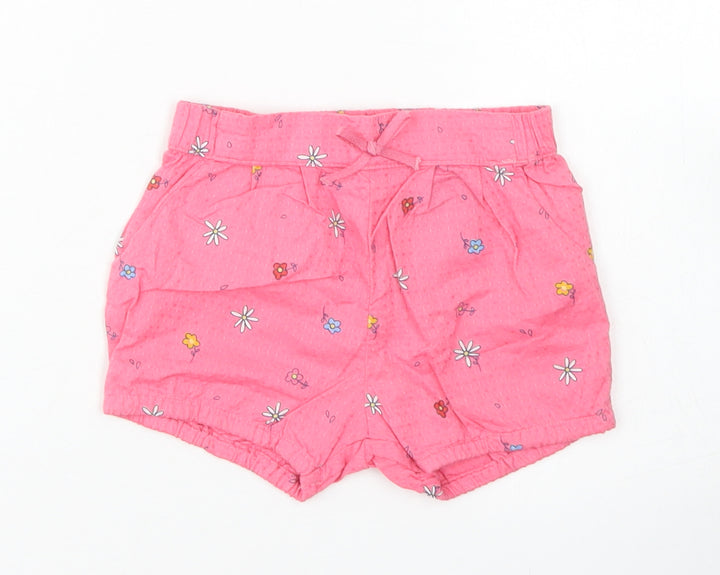 H&M Girls Pink Floral Cotton Cropped Trousers Size 6-9 Months