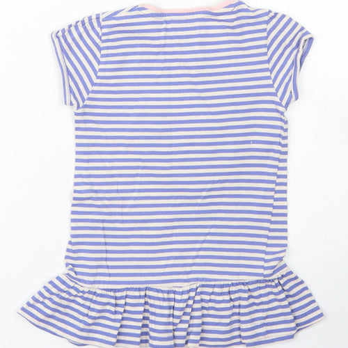 Young Dimension Girls Blue Striped Cotton Basic T-Shirt Size 3-4 Years Crew Neck