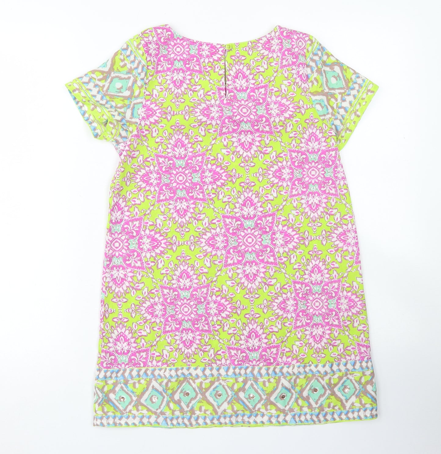 Monsoon Girls Green Floral Polyester A-Line  Size 11-12 Years  Round Neck Button