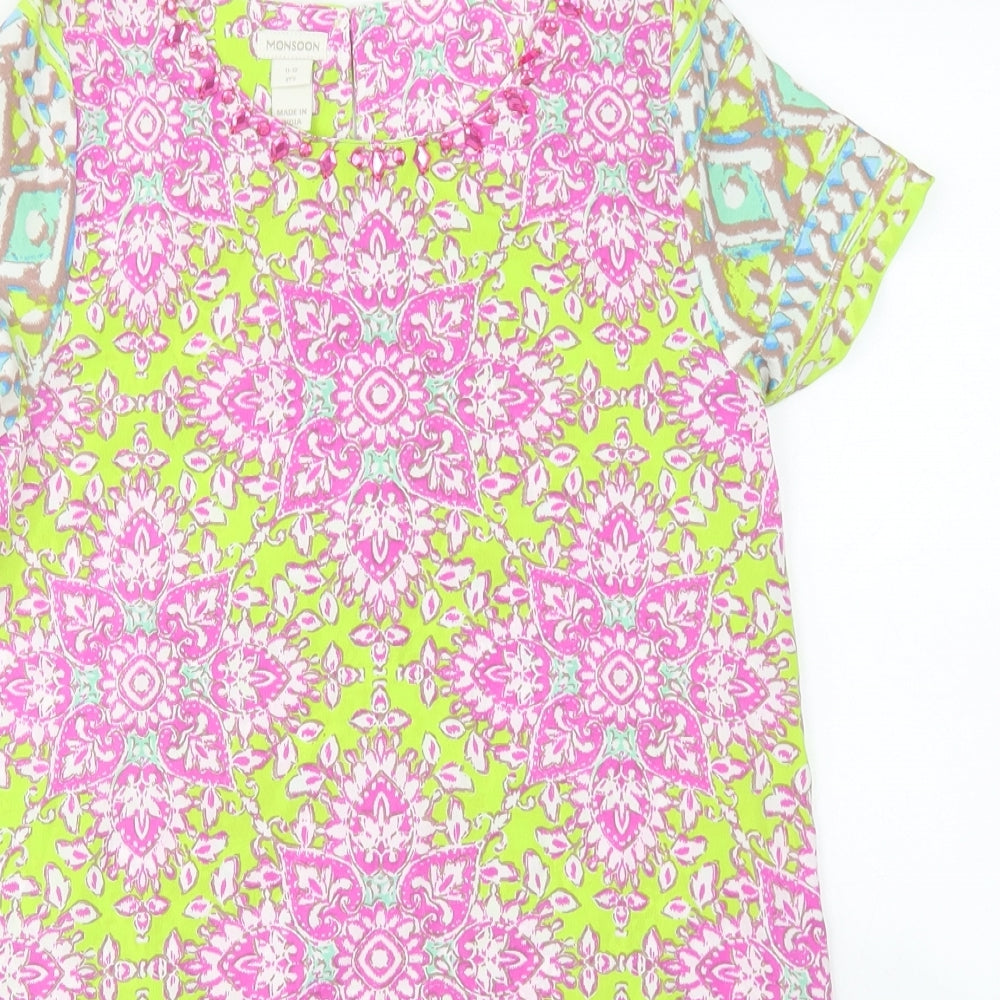 Monsoon Girls Green Floral Polyester A-Line  Size 11-12 Years  Round Neck Button